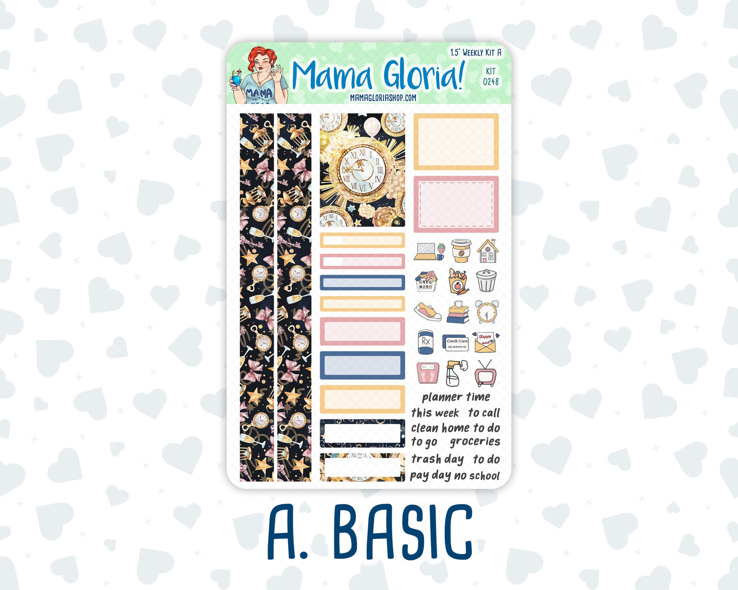 Kit 0248 - 1.5" Wide Column - Weekly Kit - January - Midnight Countdown  - For Vertical & Hourly Planners