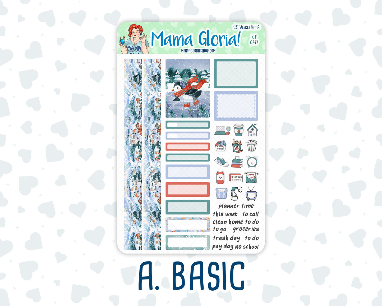 Kit 0247 - 1.5" Wide Column - Weekly Kit - December - Snow Day Adventures  - For Vertical & Hourly Planners
