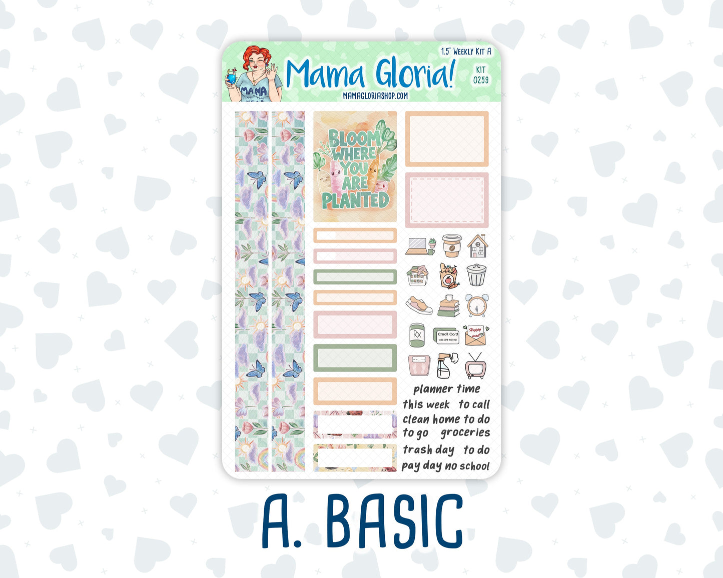 Kit 0259 - 1.5" Wide Column - Weekly Kit - March - Spring Garden Chores  - For Vertical & Hourly Planners