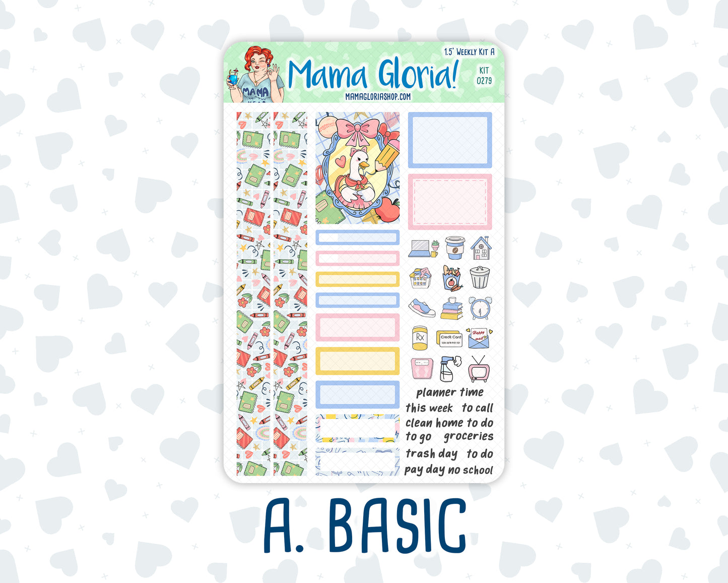 Kit 0279 - 1.5" Wide Column - Weekly Kit - August - Not Ready For School  - For Vertical & Hourly Planners