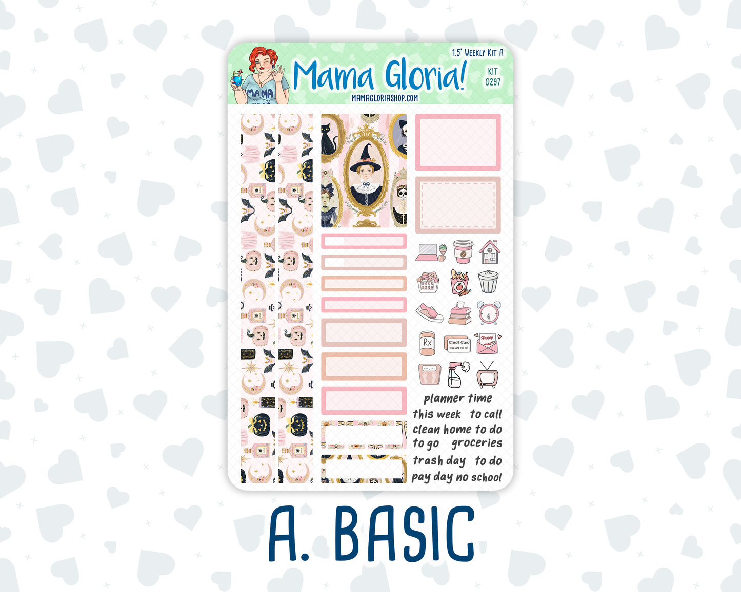 Kit 0297 - 1.5" Wide Column - Weekly Kit - October - Pink Spell  - For Vertical & Hourly Planners