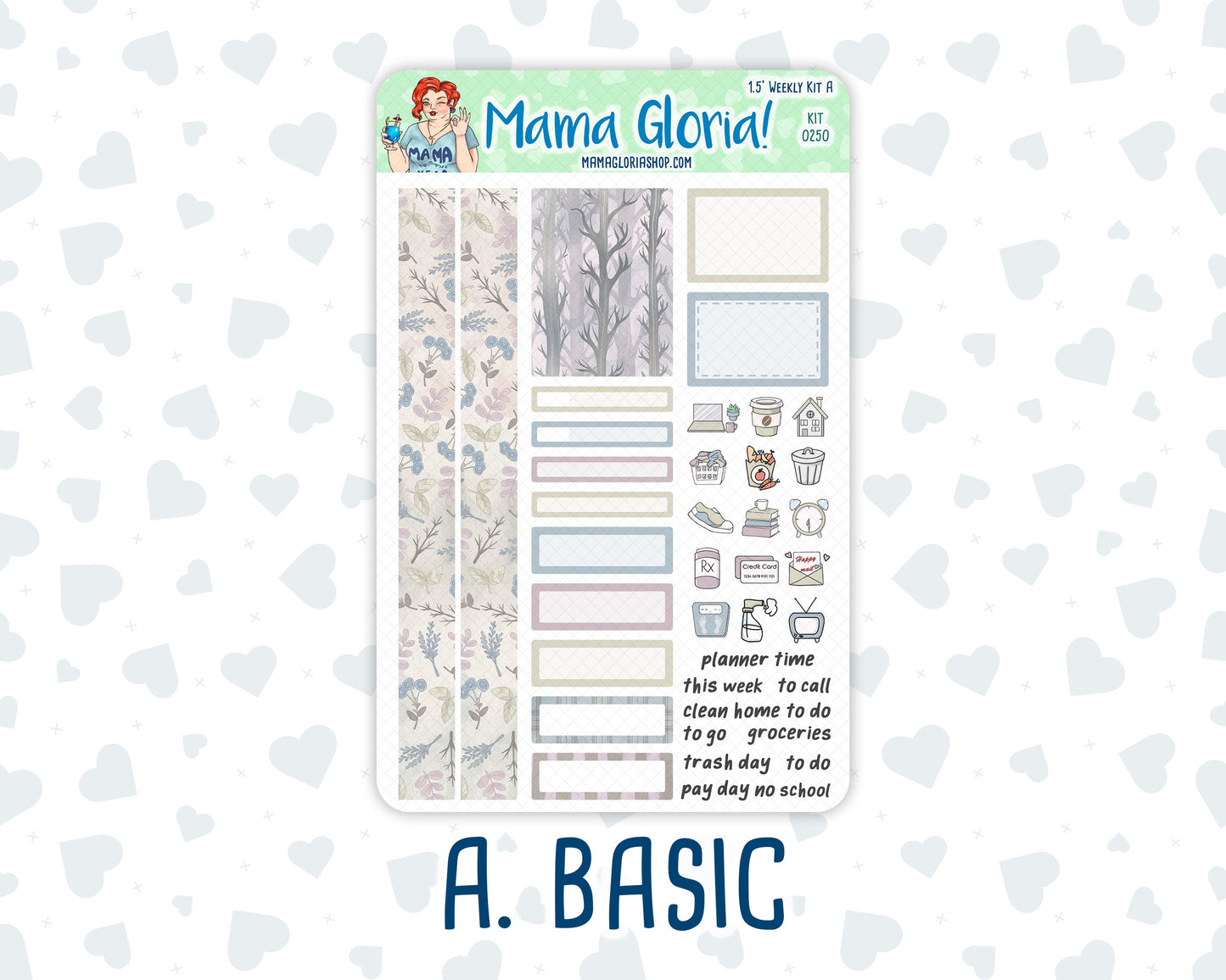 Kit 0250 - 1.5" Wide Column - Weekly Kit - Quiet January  - For Vertical & Hourly Planners