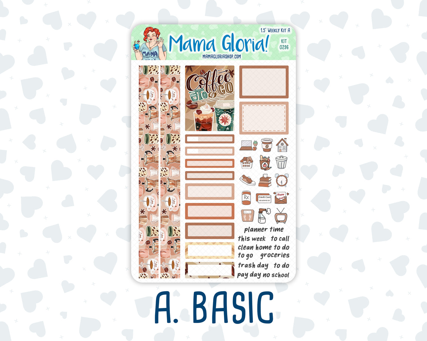 Kit 0296 - 1.5" Wide Column - Weekly Kit - September - Coffee Break  - For Vertical & Hourly Planners