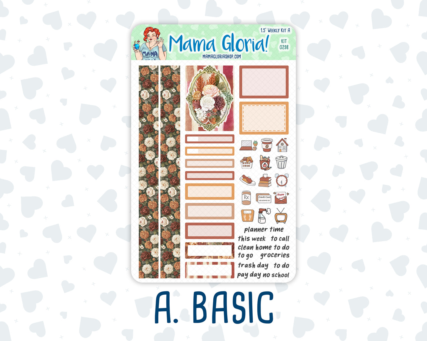 Kit 0298 - 1.5" Wide Column - Weekly Kit - October - Velvet Bloom  - For Vertical & Hourly Planners