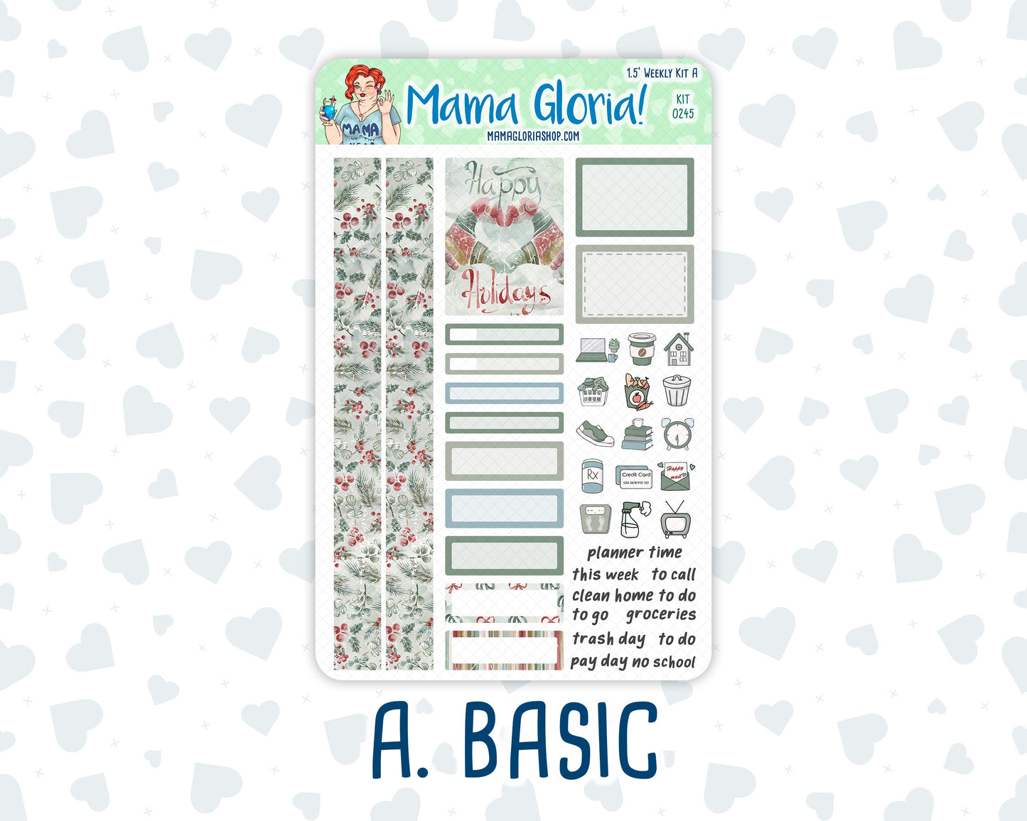 Kit 0245 - 1.5" Wide Column - Weekly Kit - December - Vintage Christmas  - For Vertical & Hourly Planners