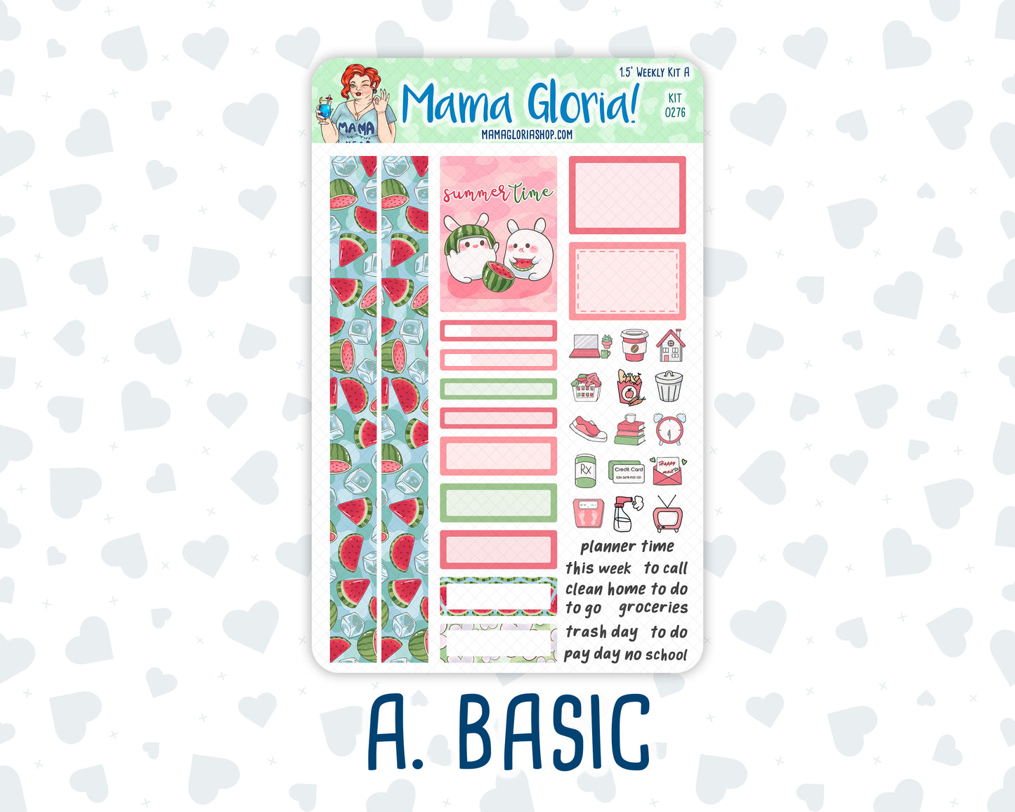 Kit 0276 - 1.5" Wide Column - Weekly Kit - July - Melon Crush  - For Vertical & Hourly Planners
