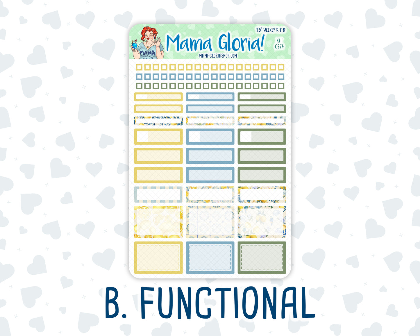 Kit 0274 - 1.5" Wide Column - Weekly Kit - July - Sunny Lemon Shore  - For Vertical & Hourly Planners