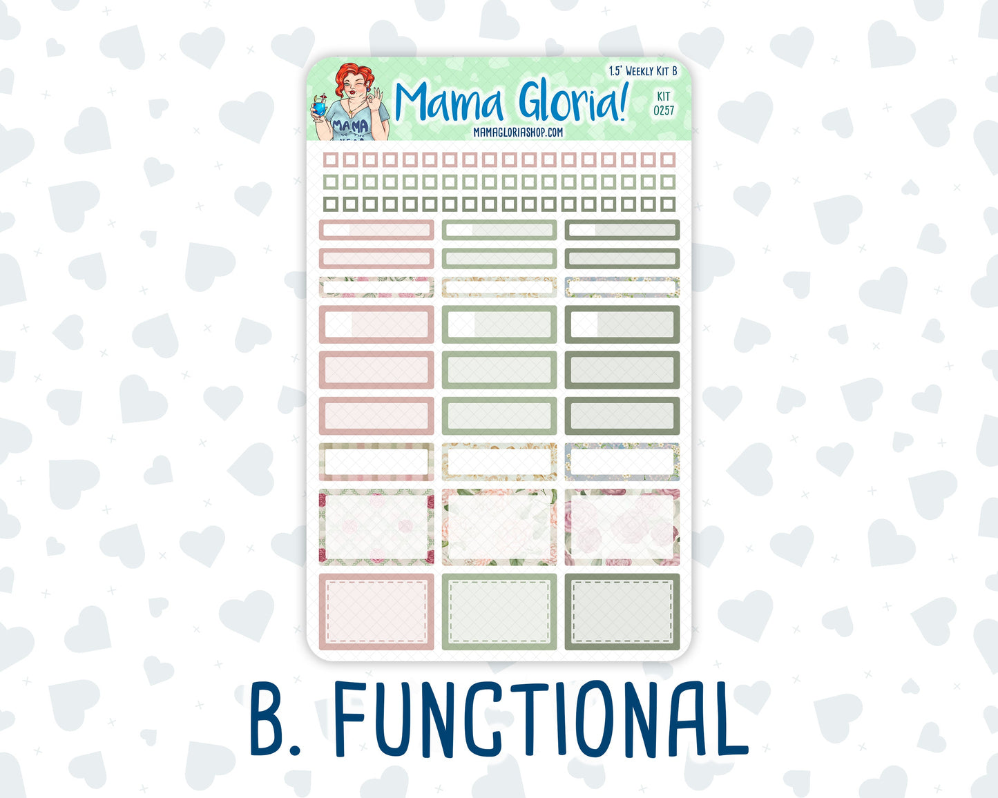 Kit 0257 - 1.5" Wide Column - Weekly Kit - March - Blush Garden  - For Vertical & Hourly Planners