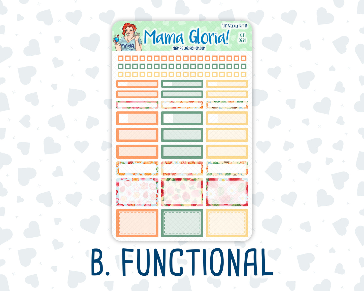 Kit 0271 - 1.5" Wide Column - Weekly Kit - June - Strawberry Shore  - For Vertical & Hourly Planners