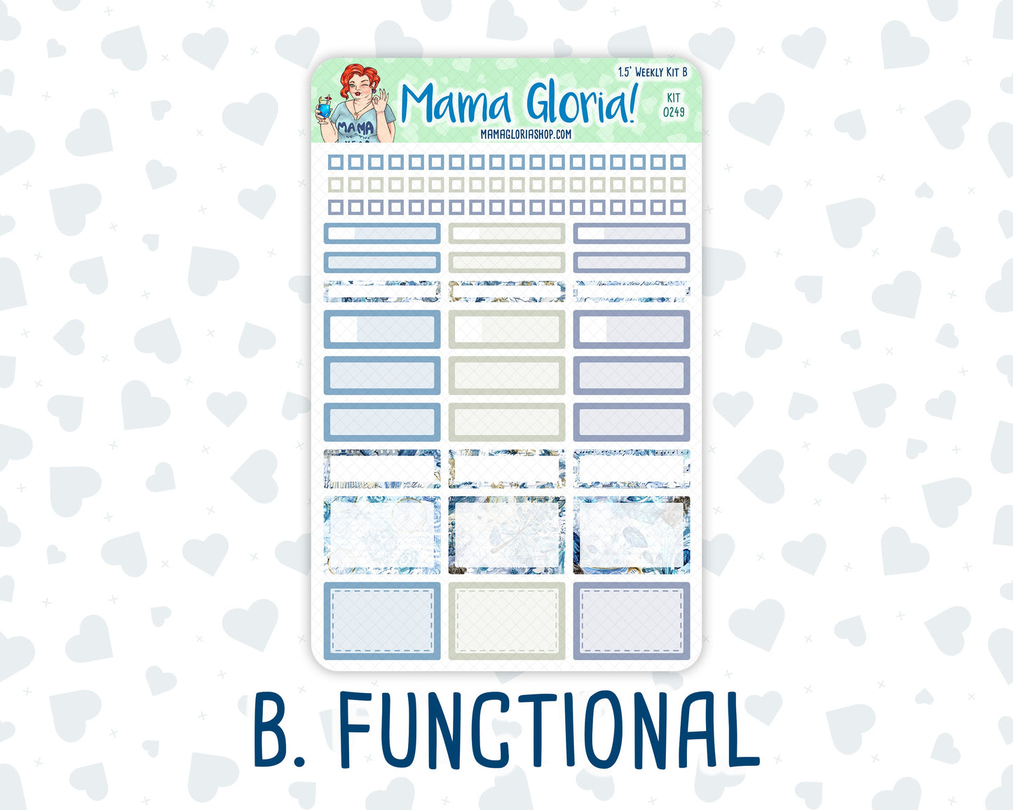 Kit 0249 - 1.5" Wide Column - Weekly Kit - January - Icy Lace  - For Vertical & Hourly Planners