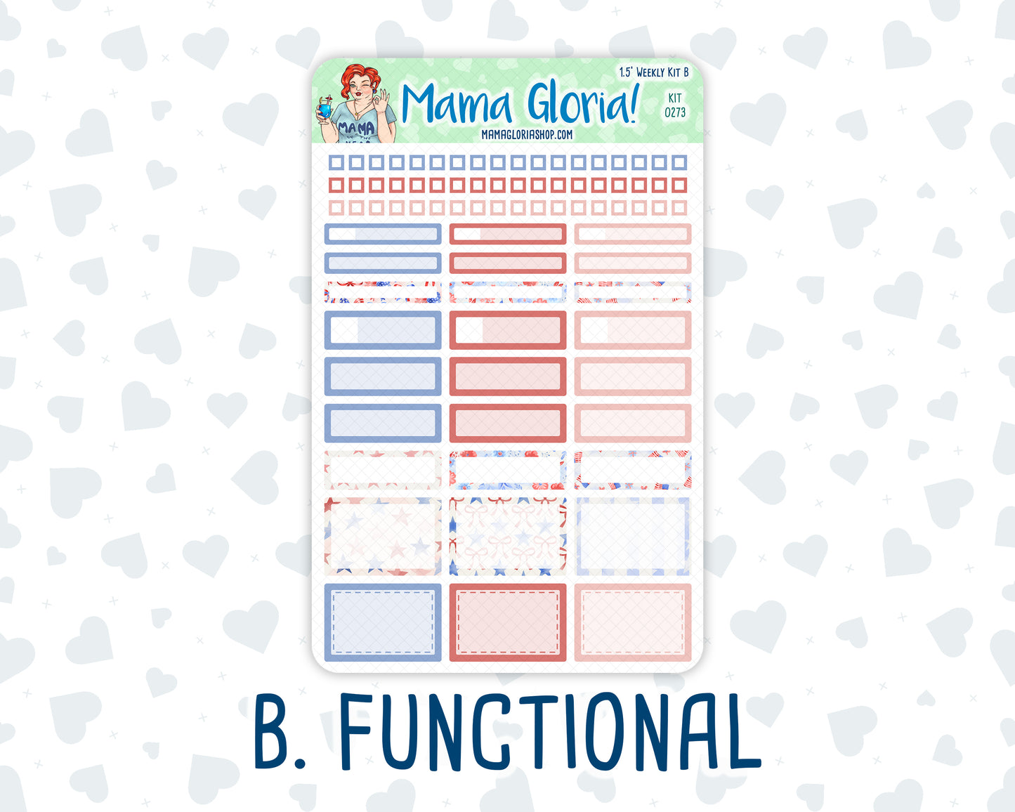 Kit 0273 - 1.5" Wide Column - Weekly Kit - July - Americana In Bloom  - For Vertical & Hourly Planners