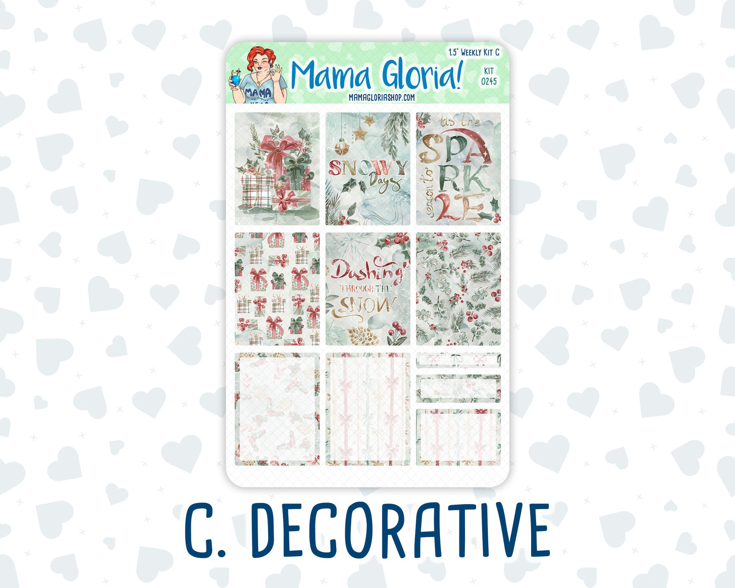 Kit 0245 - 1.5" Wide Column - Weekly Kit - December - Vintage Christmas  - For Vertical & Hourly Planners