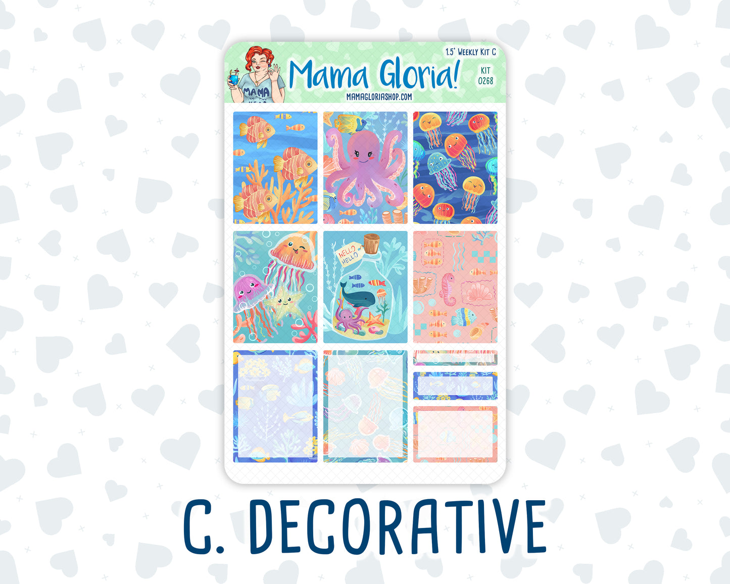 Kit 0268 - 1.5" Wide Column - Weekly Kit - June - Sea Sweeties  - For Vertical & Hourly Planners