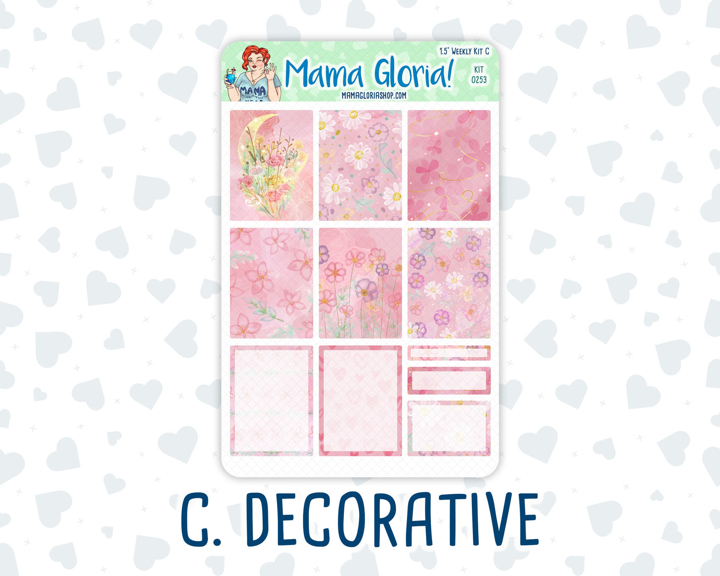 Kit 0253 - 1.5" Wide Column - Weekly Kit - February - Rosy Daydreams  - For Vertical & Hourly Planners