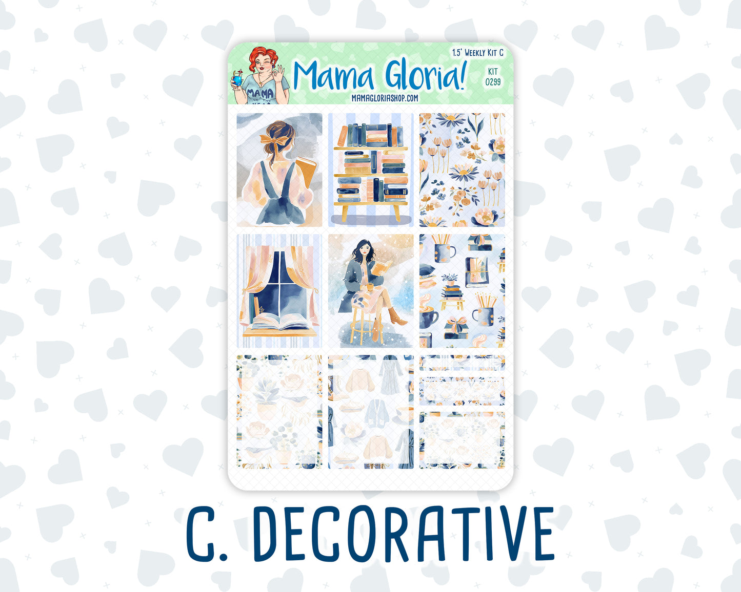 Kit 0299 - 1.5" Wide Column - Weekly Kit - October - Book Nook  - For Vertical & Hourly Planners