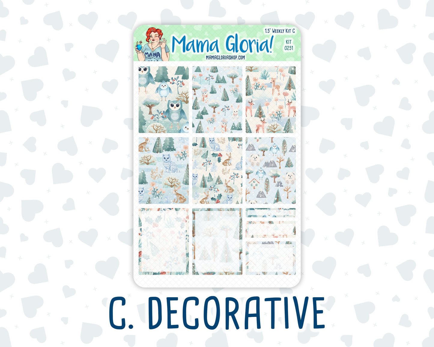 Kit 0251 - 1.5" Wide Column - Weekly Kit - January - Pine & Paws  - For Vertical & Hourly Planners