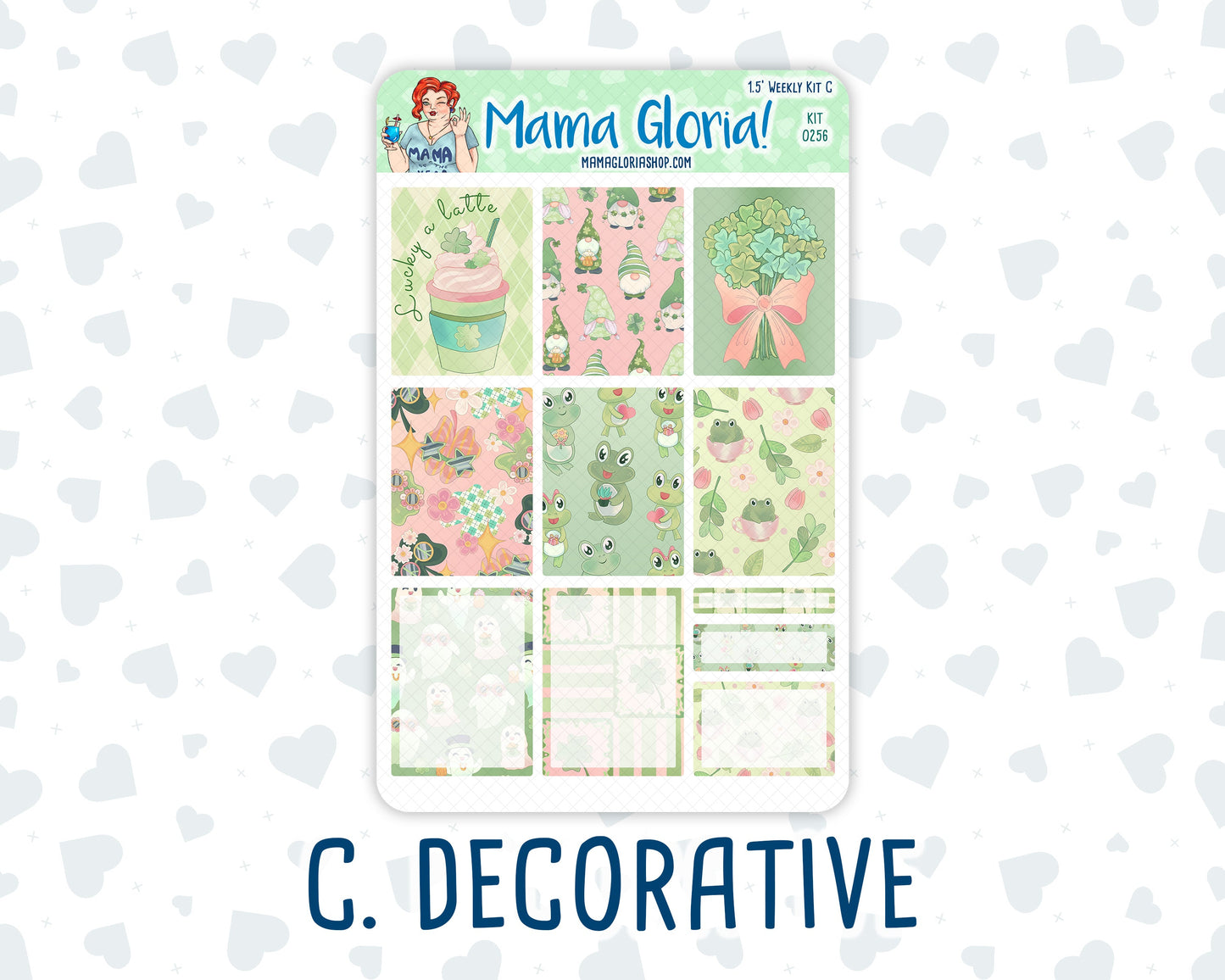 Kit 0256 - 1.5" Wide Column - Weekly Kit - March - Froggy Luck  - For Vertical & Hourly Planners