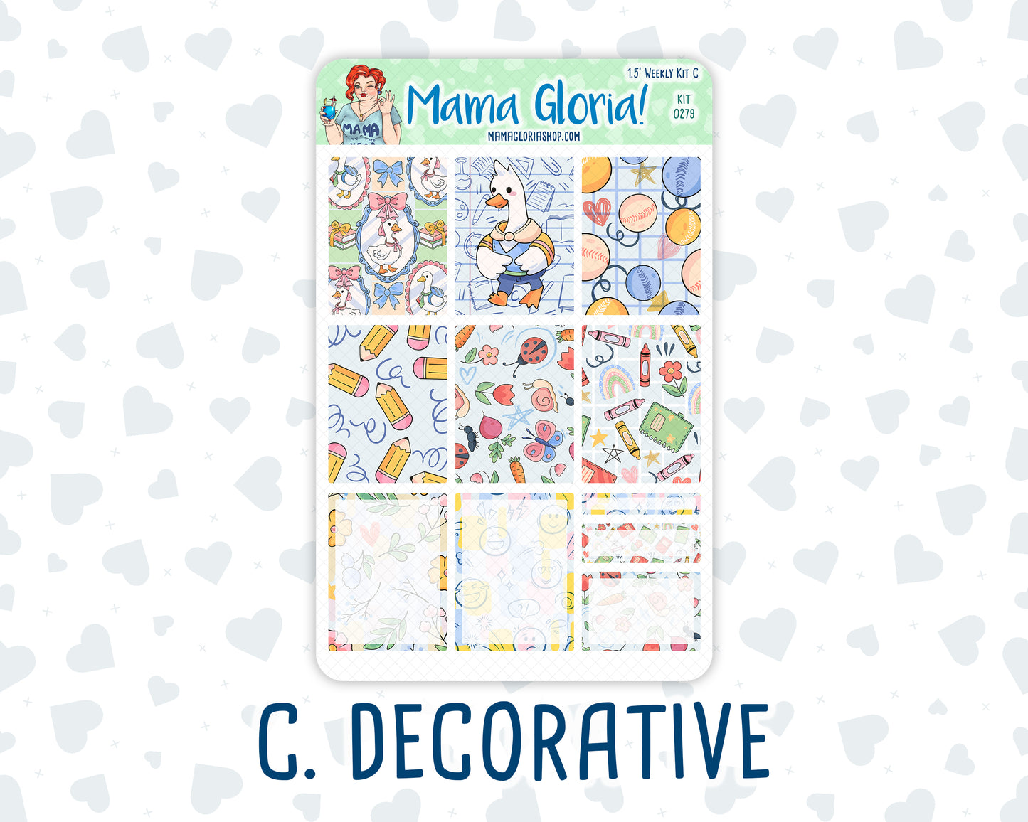 Kit 0279 - 1.5" Wide Column - Weekly Kit - August - Not Ready For School  - For Vertical & Hourly Planners