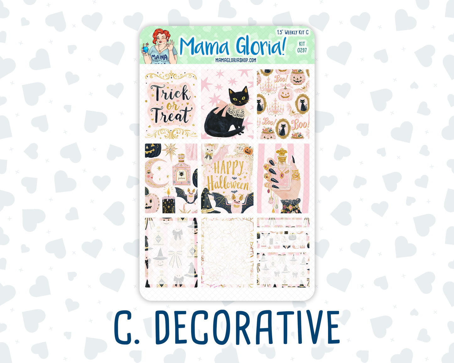 Kit 0297 - 1.5" Wide Column - Weekly Kit - October - Pink Spell  - For Vertical & Hourly Planners