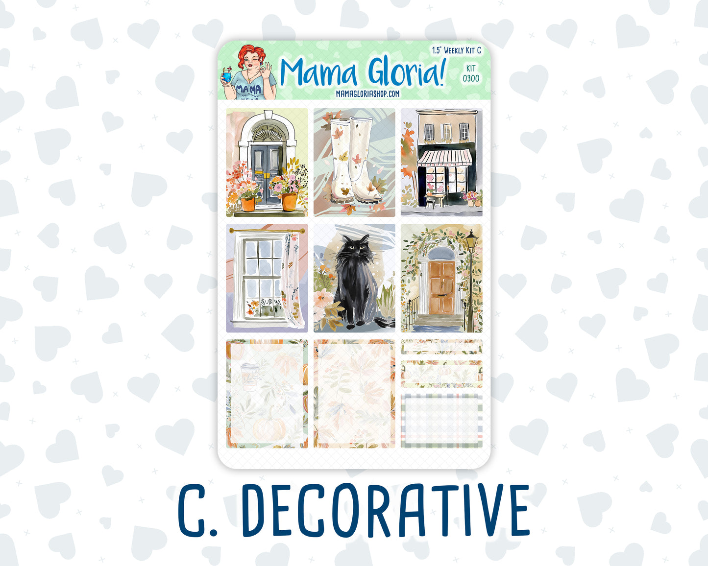 Kit 0300 - 1.5" Wide Column - Weekly Kit - October - Autumn Stroll  - For Vertical & Hourly Planners