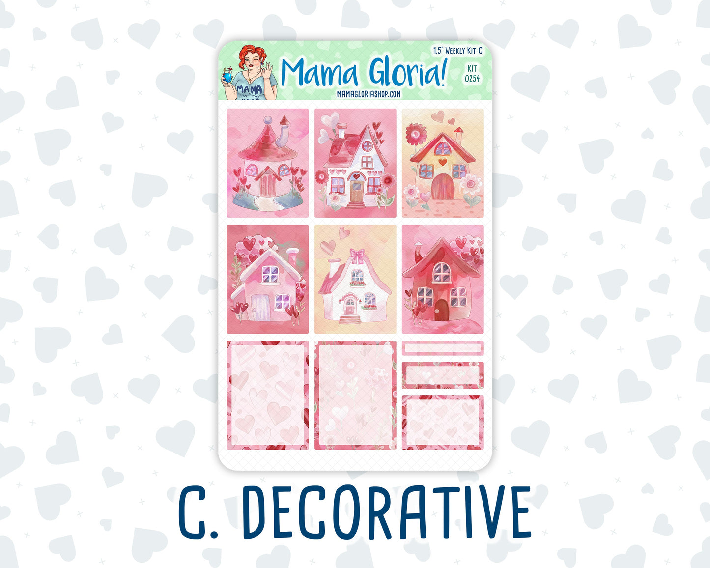Kit 0254 - 1.5" Wide Column - Weekly Kit - February - Valentine Village  - For Vertical & Hourly Planners
