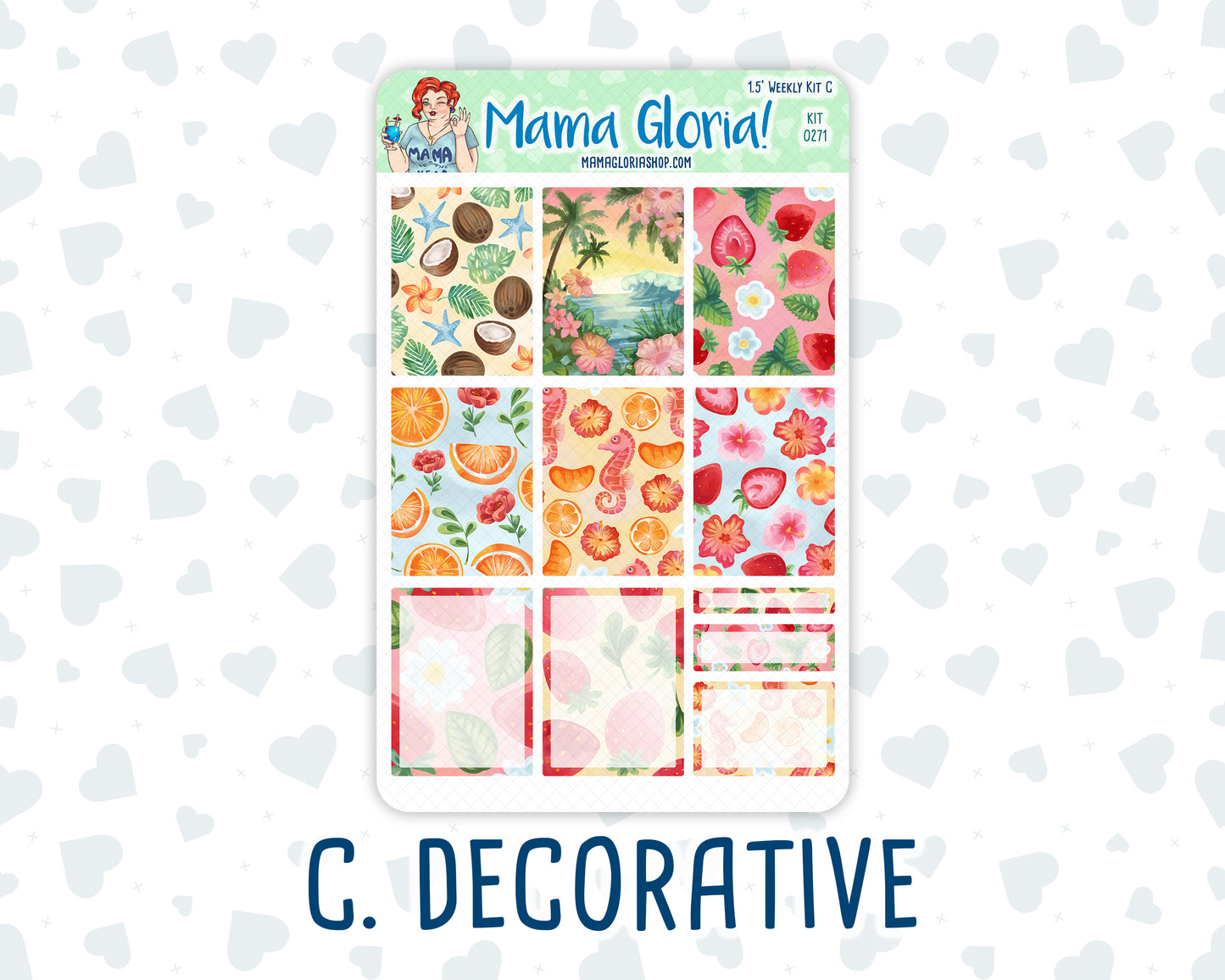 Kit 0271 - 1.5" Wide Column - Weekly Kit - June - Strawberry Shore  - For Vertical & Hourly Planners