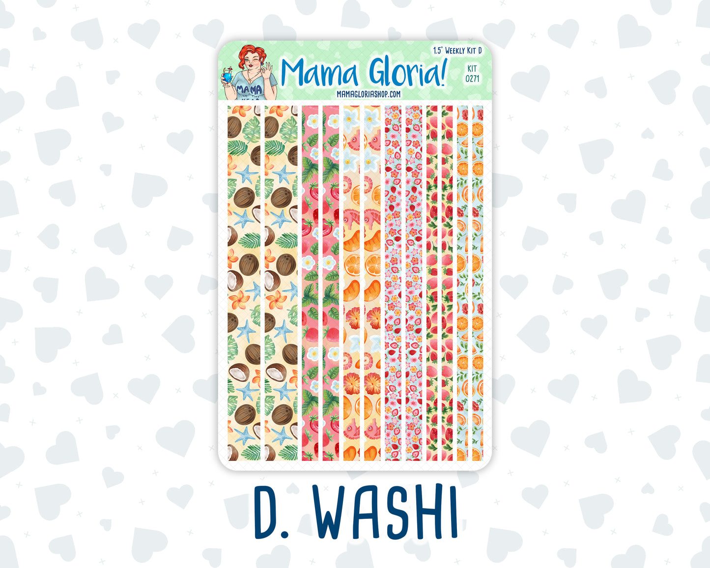 Kit 0271 - 1.5" Wide Column - Weekly Kit - June - Strawberry Shore  - For Vertical & Hourly Planners