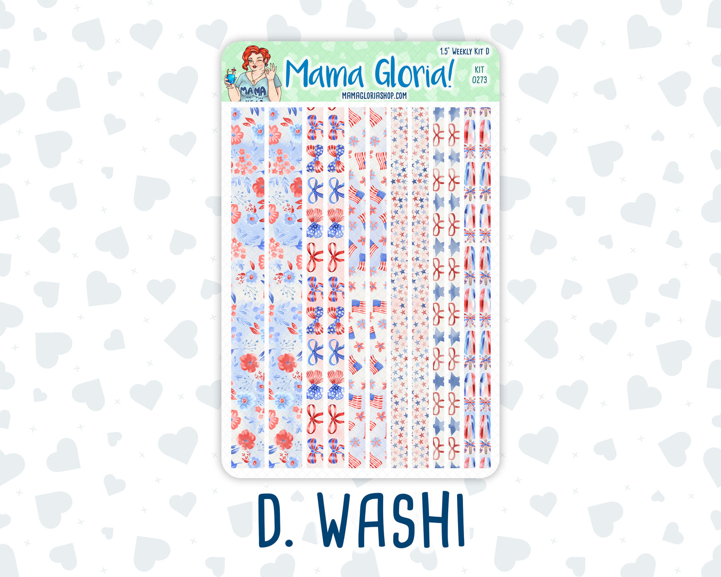 Kit 0273 - 1.5" Wide Column - Weekly Kit - July - Americana In Bloom  - For Vertical & Hourly Planners