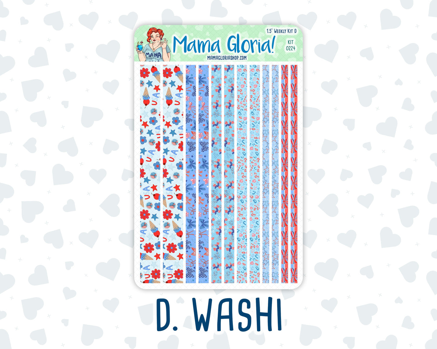 Kit 0224 - 1.5" Wide Column - Weekly Kit - July - Patriotic Parade  - For Vertical & Hourly Planners