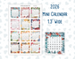 Mini Monthly Calendar Stickers 2026 — Sunday or Monday Start | Small Planner Calendar | 1.3” Wide Planner Stickers