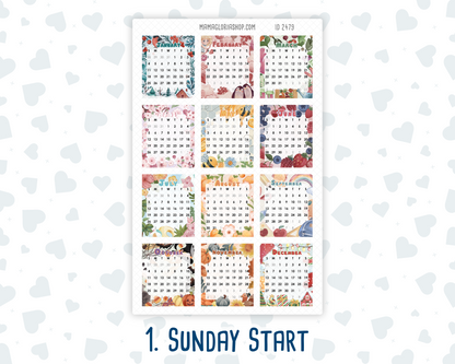 Mini Monthly Calendar Stickers 2026 — Sunday or Monday Start | Small Planner Calendar | 1.3” Wide Planner Stickers