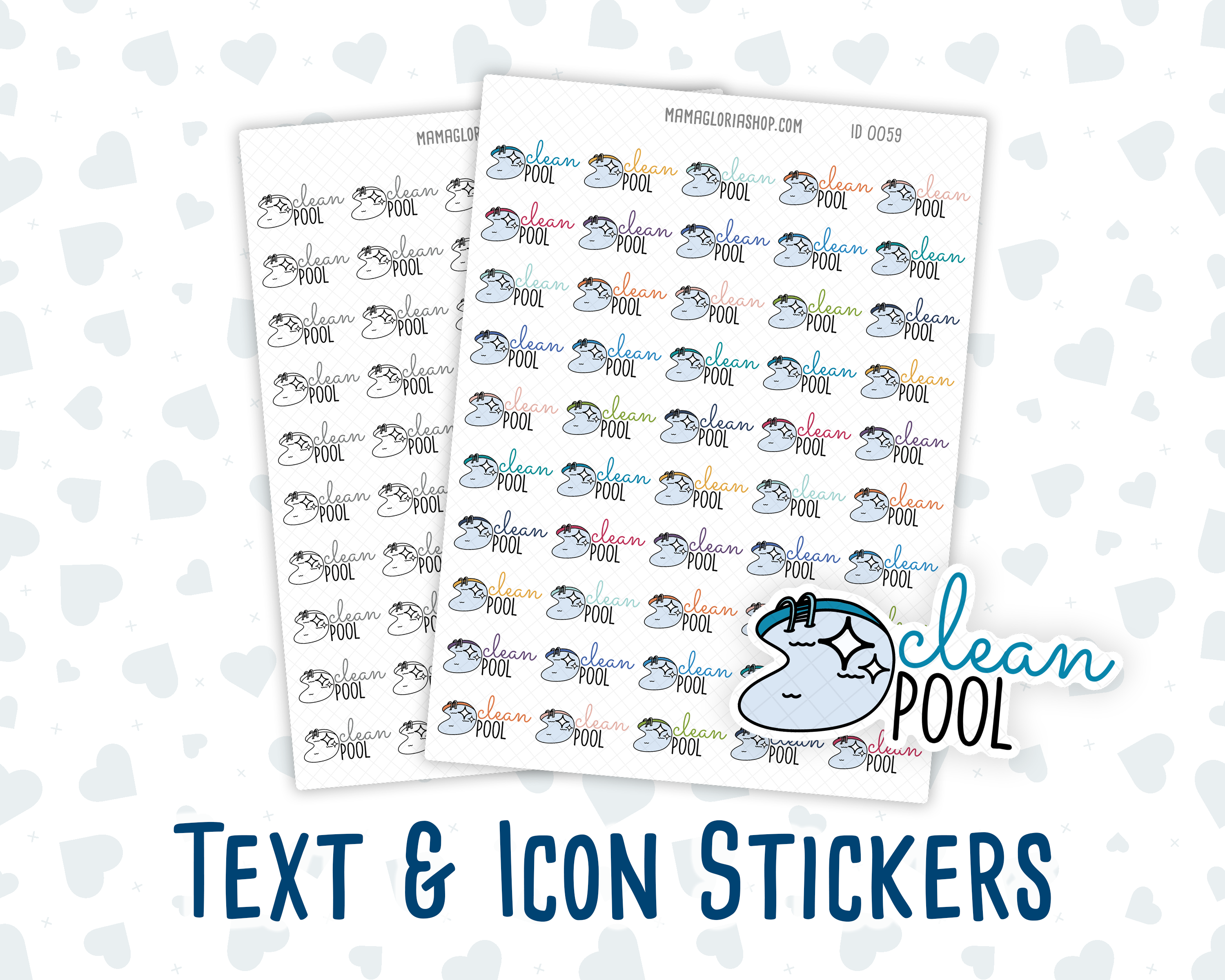Pool Cleaner Sticker Clean Pool - Text Sticker With Icon – mamagloriashop