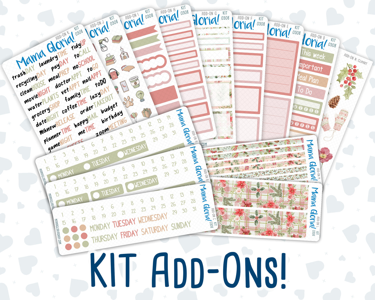 Kit 0308 - Add Ons - December - Knit & Holly - Planner Stickers