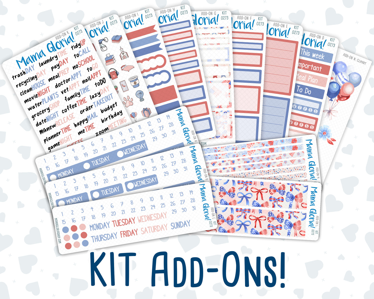 Kit 0273 - Add Ons - July - Americana In Bloom - Planner Stickers