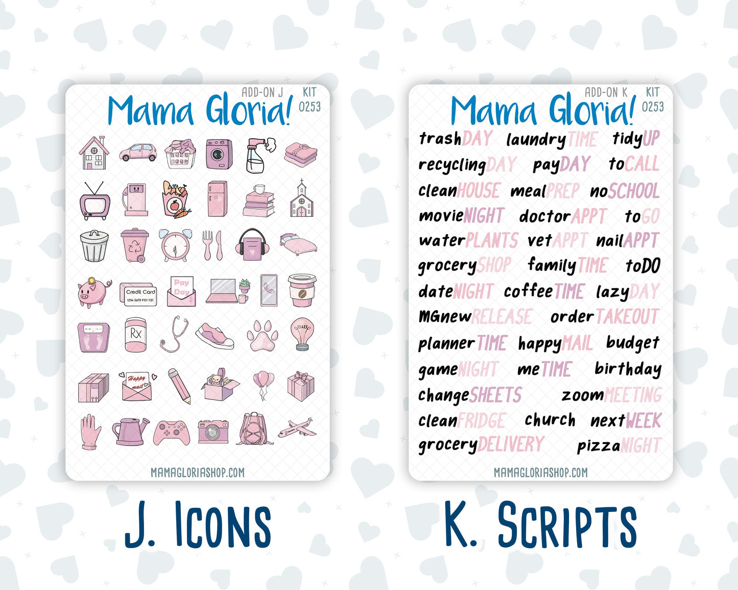 Kit 0253 - Add Ons - February - Rosy Daydreams - Planner Stickers