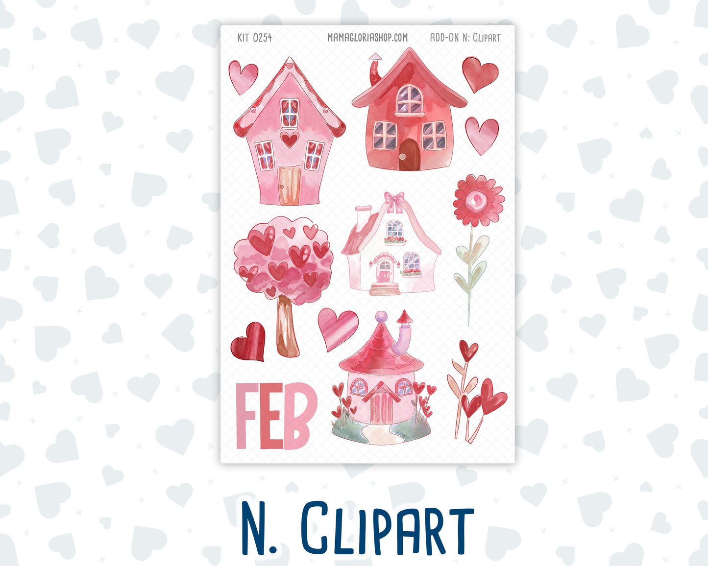 Kit 0254 - Add Ons - February - Valentine Village - Planner Stickers