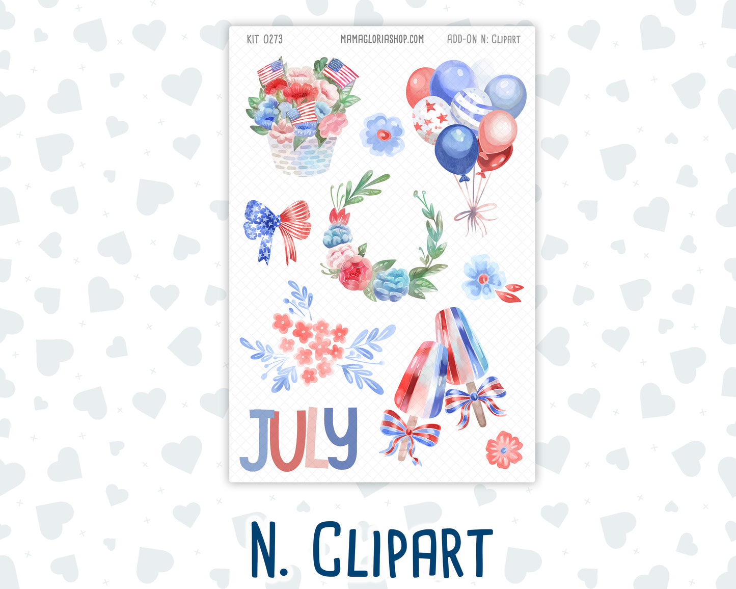 Kit 0273 - Add Ons - July - Americana In Bloom - Planner Stickers