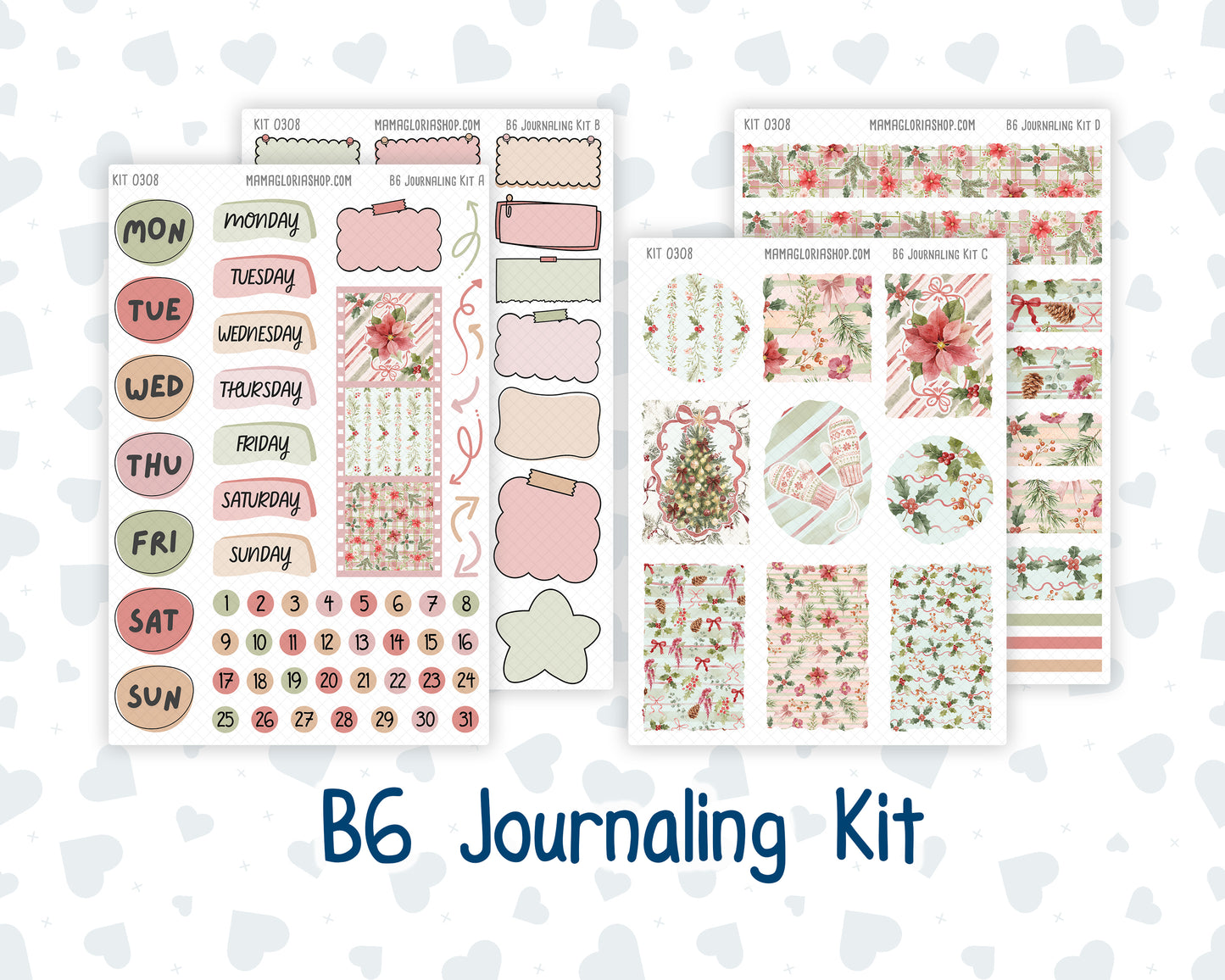 Kit 0308 - B6 - For Sterling Ink And More - Journaling Daily Kit - December - Knit & Holly