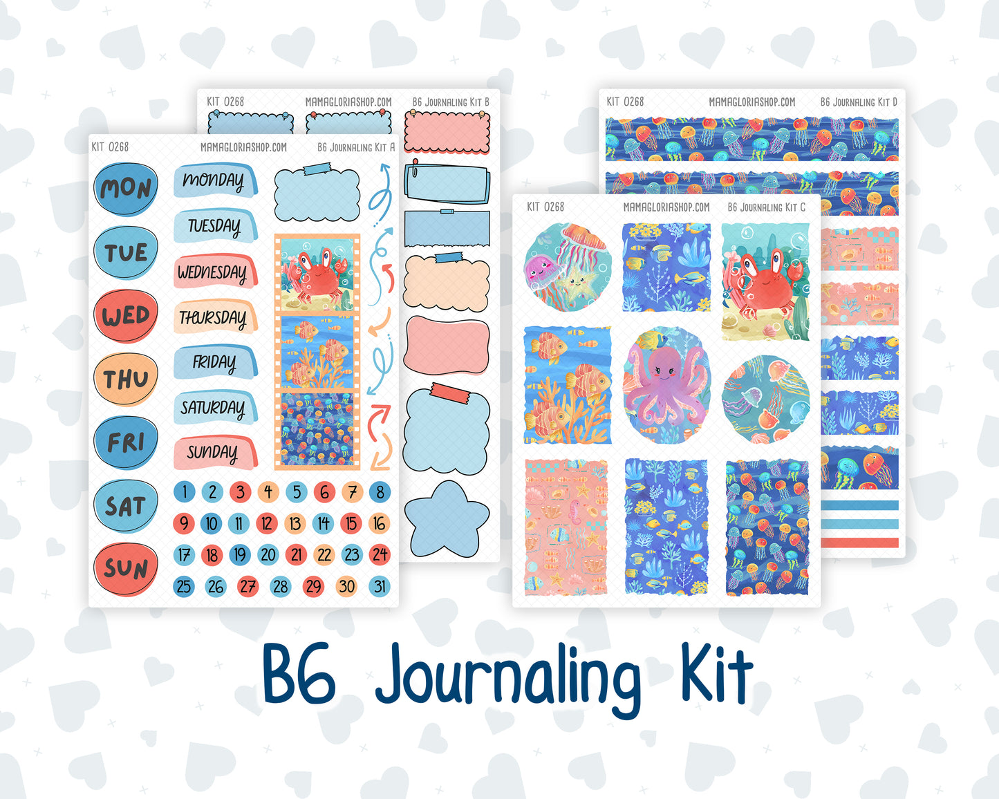 Kit 0268 - B6 - For Sterling Ink And More - Journaling Daily Kit - June - Sea Sweeties