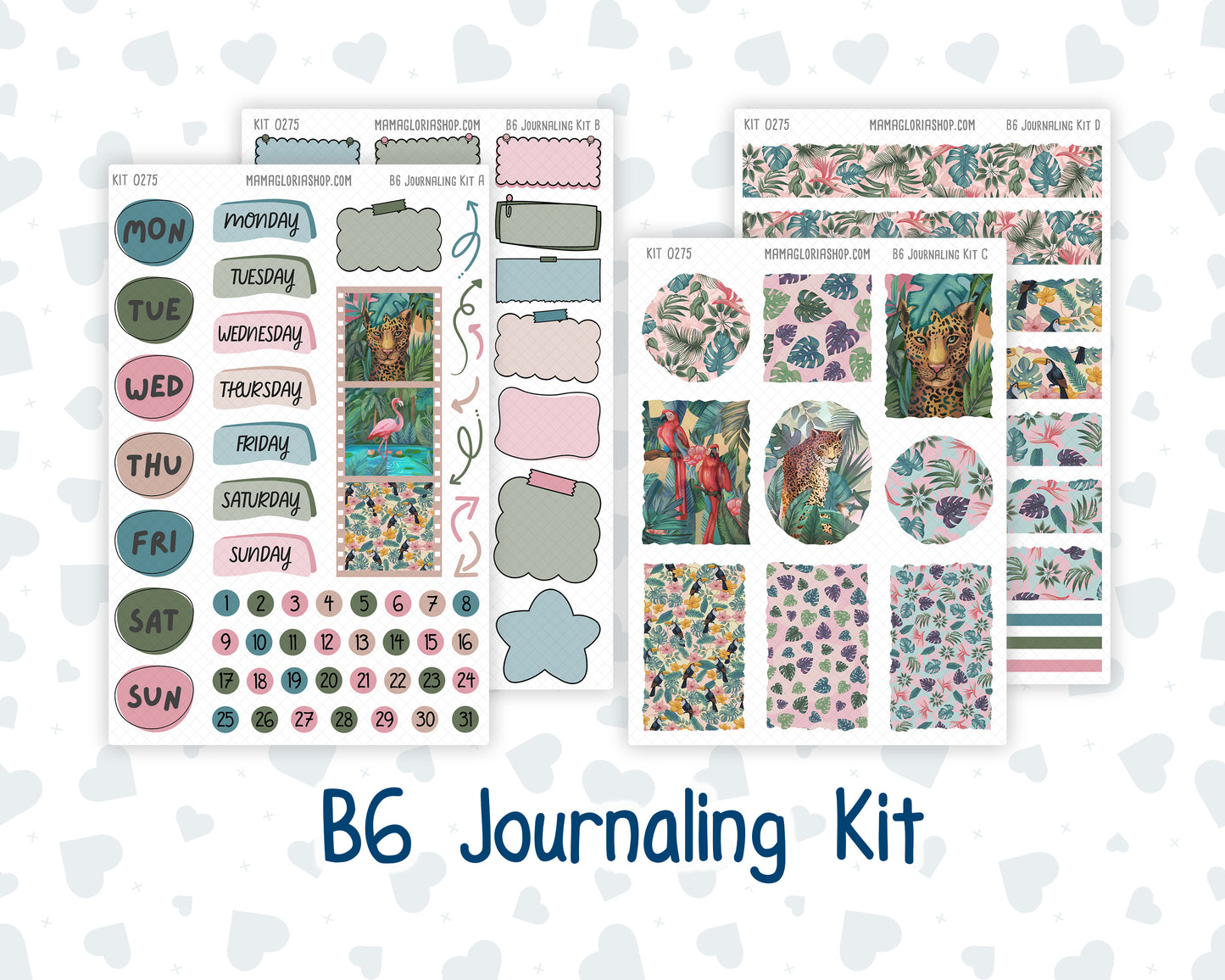 Kit 0275 - B6 - For Sterling Ink And More - Journaling Daily Kit - July - Tropical Safari Blush