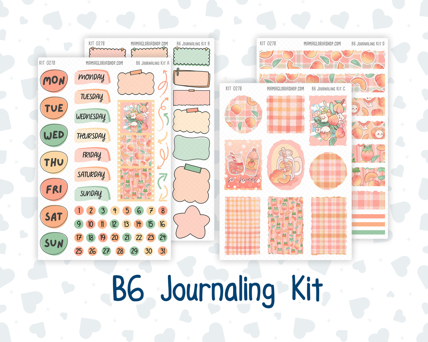 Kit 0278 - B6 - For Sterling Ink And More - Journaling Daily Kit - August - Oops, All Peaches