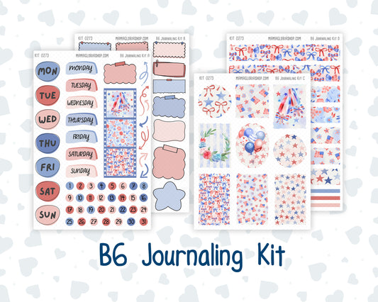 Kit 0273 - B6 - For Sterling Ink And More - Journaling Daily Kit - July - Americana In Bloom