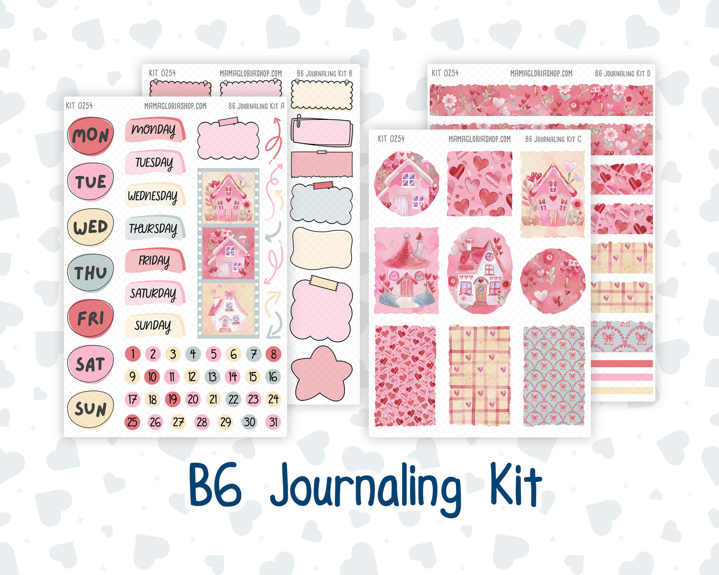 Kit 0254 - B6 - For Sterling Ink And More - Journaling Daily Kit - February - Valentine Village