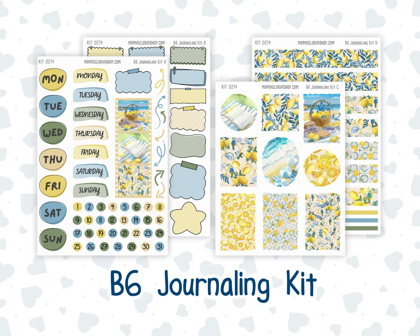 Kit 0274 - B6 - For Sterling Ink And More - Journaling Daily Kit - July - Sunny Lemon Shore