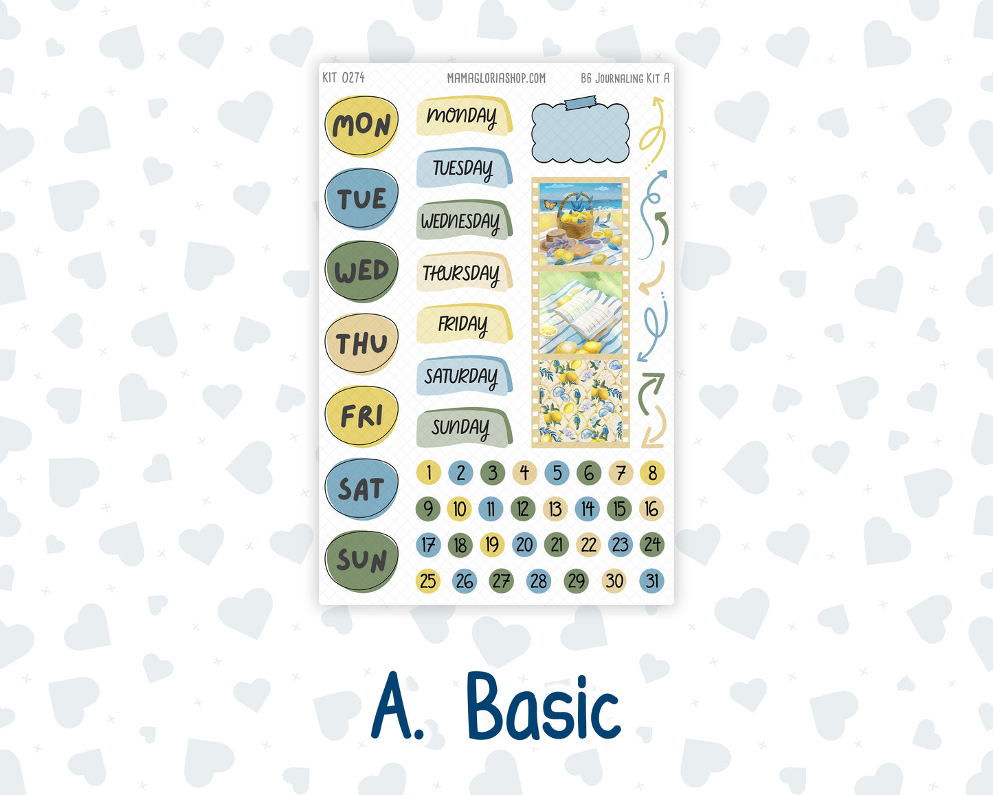 Kit 0274 - B6 - For Sterling Ink And More - Journaling Daily Kit - July - Sunny Lemon Shore