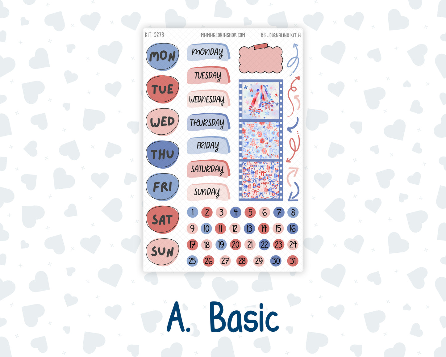 Kit 0273 - B6 - For Sterling Ink And More - Journaling Daily Kit - July - Americana In Bloom
