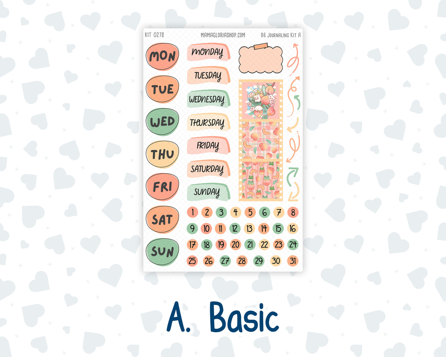 Kit 0278 - B6 - For Sterling Ink And More - Journaling Daily Kit - August - Oops, All Peaches