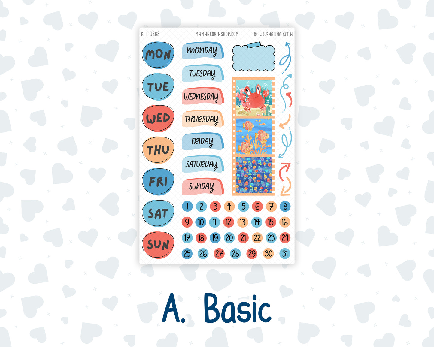 Kit 0268 - B6 - For Sterling Ink And More - Journaling Daily Kit - June - Sea Sweeties