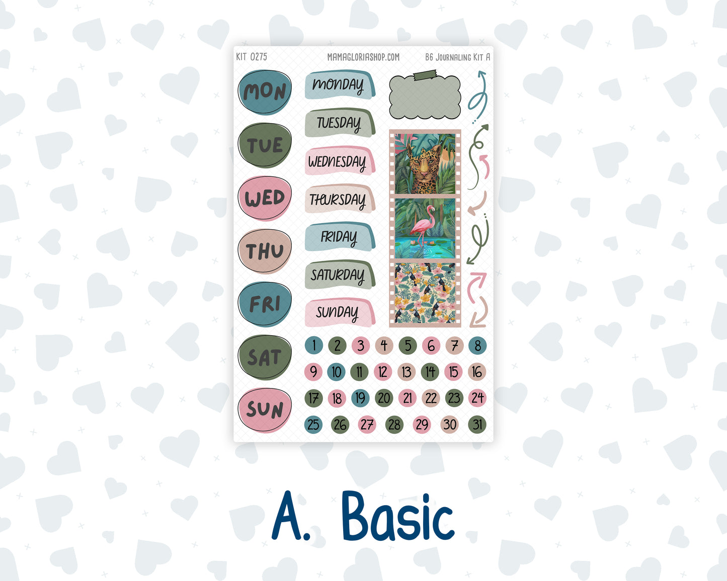 Kit 0275 - B6 - For Sterling Ink And More - Journaling Daily Kit - July - Tropical Safari Blush
