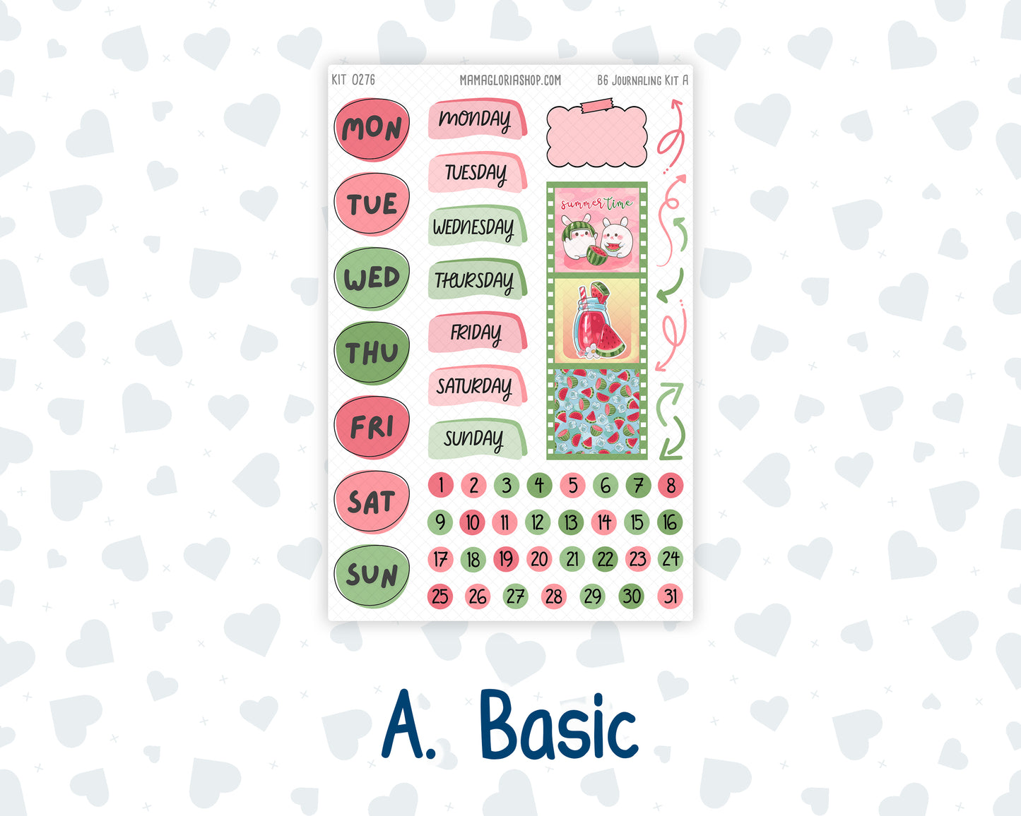 Kit 0276 - B6 - For Sterling Ink And More - Journaling Daily Kit - July - Melon Crush